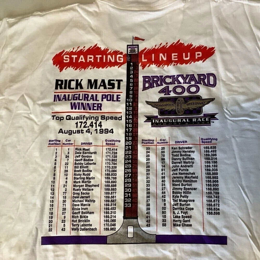 Vintage 1994 Brickyard 400 Inaugural Race T-Shirt Double Sided Print Size XL
